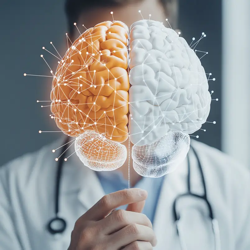 Doctor taking care of brain health - Illustration