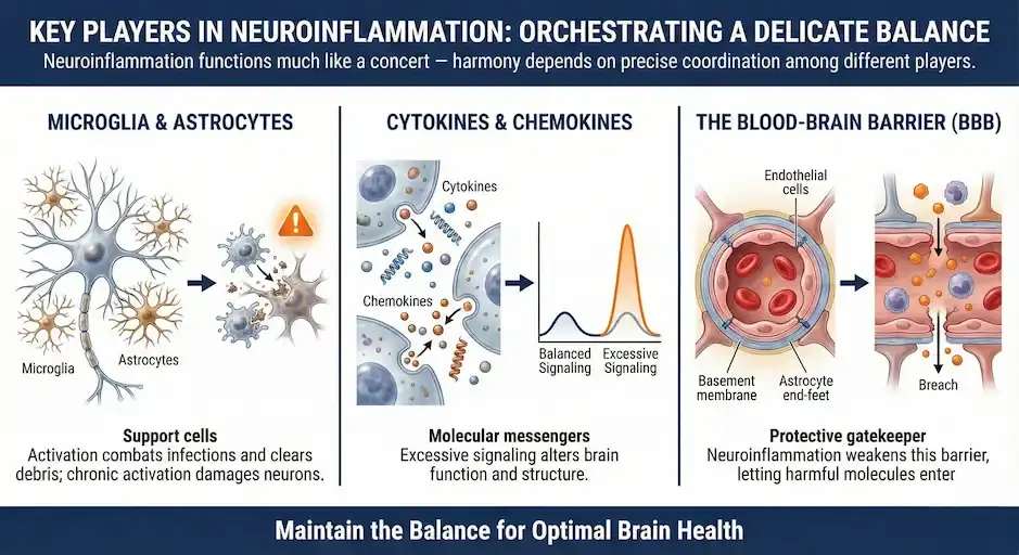 Key Players in Neuroinflammation Symptoms Illustration