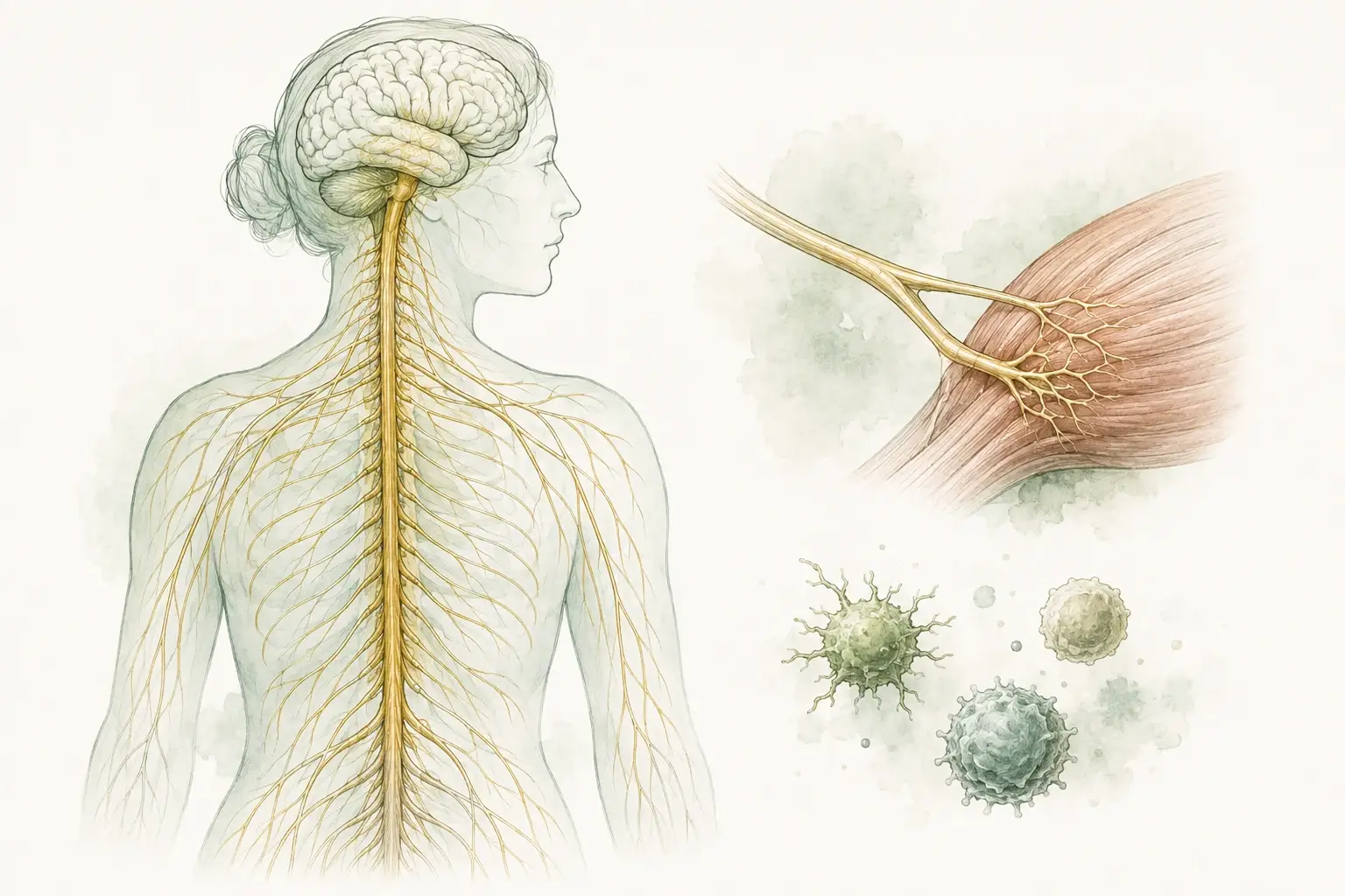 Brain, spinal cord, and peripheral nerves with an enlarged nerve-to-muscle connection.